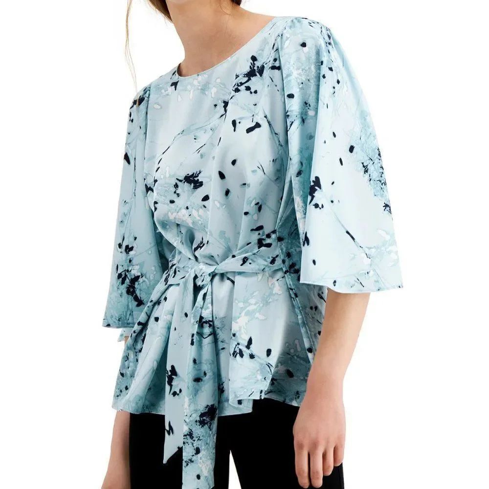 NEW! Alfani Printed Tie-Front Satin Blouse size Medium